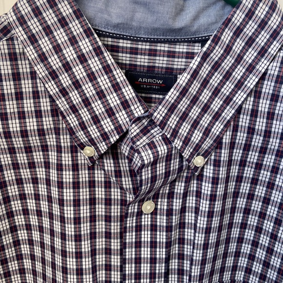 Arrow Mens Shirt Size L Blue Red White Checkered Summer Prep Short Sleeve - Picture 2 of 9